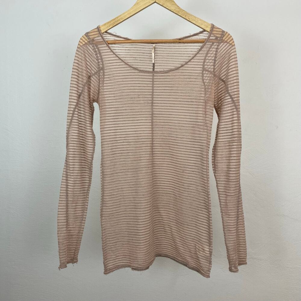 Free People Striped Burnout Top - Sand - Size Large